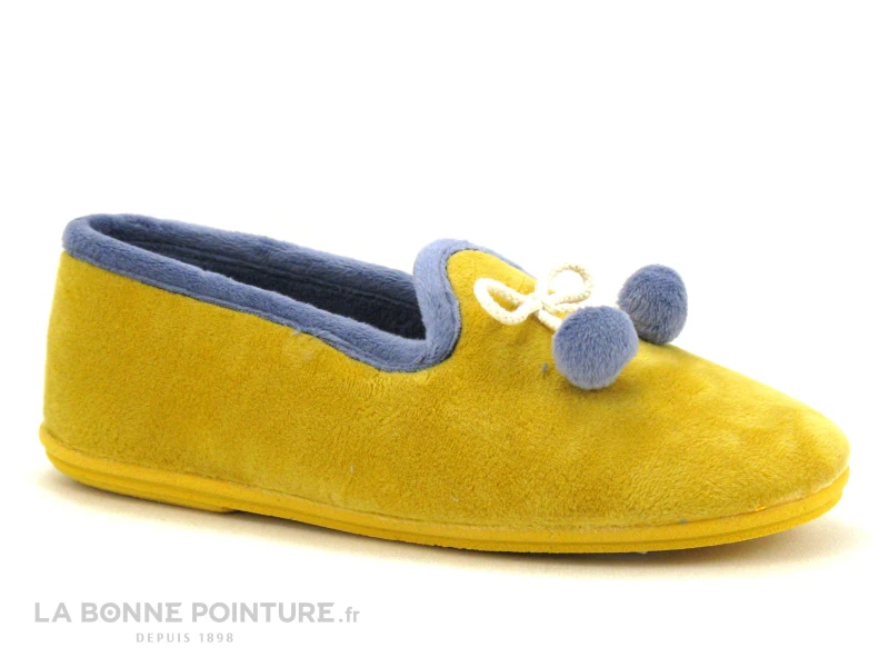 Ouf CISTEM Jaune - Pompons Bleus - Chausson Femme En Velours – Image 5