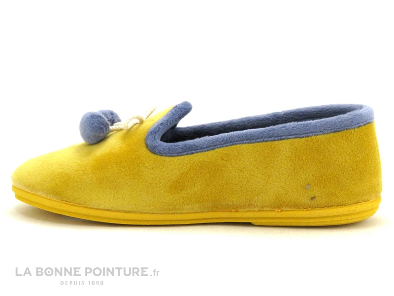 Ouf CISTEM Jaune - Pompons Bleus - Chausson Femme En Velours – Image 2