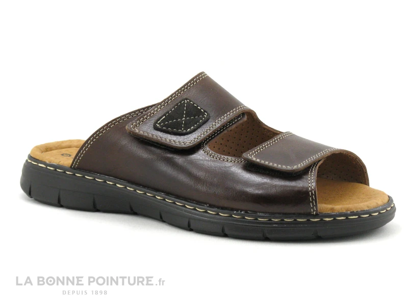 Orland 2050 Marron - Mule Homme En Cuir - Brides Velcro